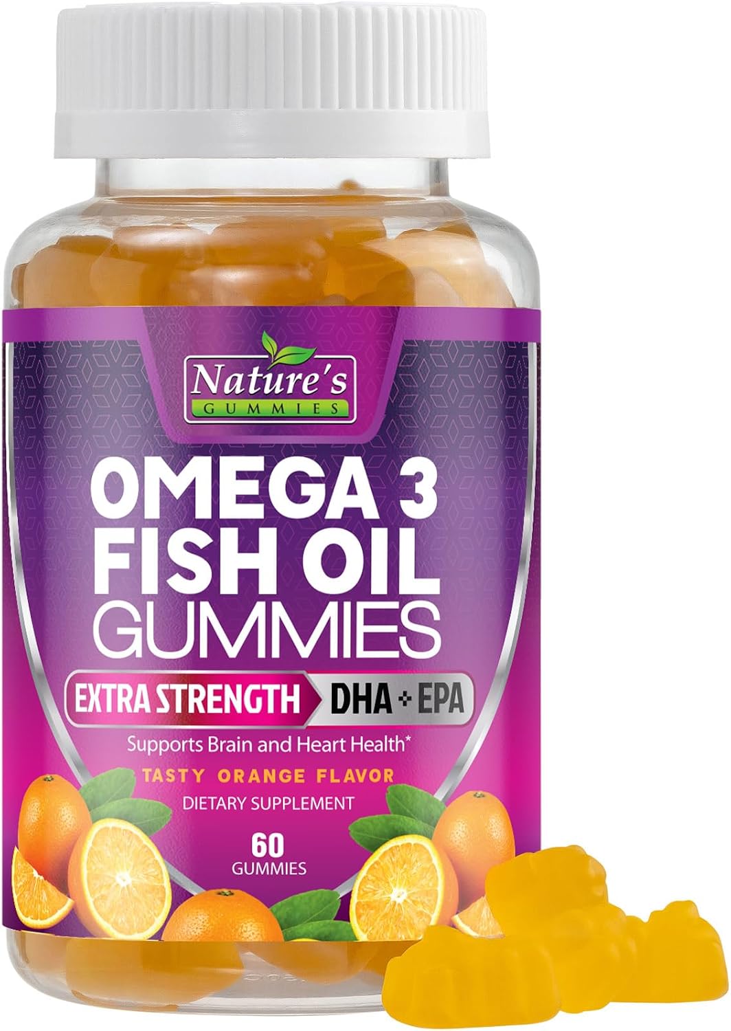 Omega 3 Fish Oil Gummies - Extra Strength Omega-3 Supplement with High Absorption EPA & DHA - Best Essential Fatty Acids for Heart Health, Brain & Joint Support - Made for Kids & Adults - 60 Gummies