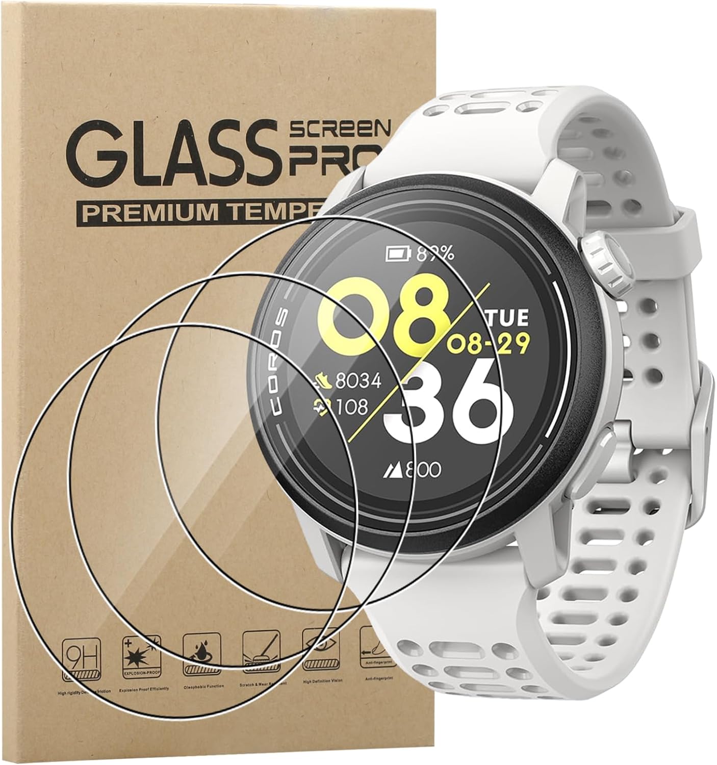 KZIOACSH Screen Protector for COROS Pace 3/COROS Pace 2, 3 Pack 9H Hardness HD Clear Tempered Glass Ultra-Thin 2.5D Round Edge [Anti-Scratch] [Anti-Fingerprint ] [Bubble-Free] Protective Film