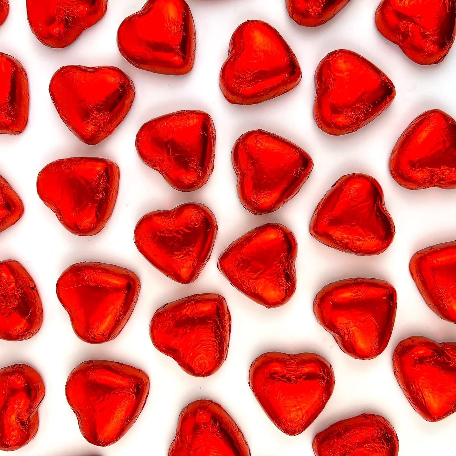 50 Chocolate Hearts – Red Foil Wrapped Valentines Chocolate Hearts Love Heart Chocolates | Wedding Favour Chocolates