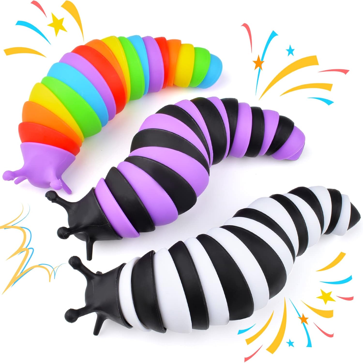 Cevioce Fidget Slug Toy 3Pcs Autism Sensory Toys for Autistic Children Toddler Airplane Car Travel Essential Toys Slug Fidget Toys for Kids & Adults Christmas Stocking Stuffers Gifts for Girls Boys