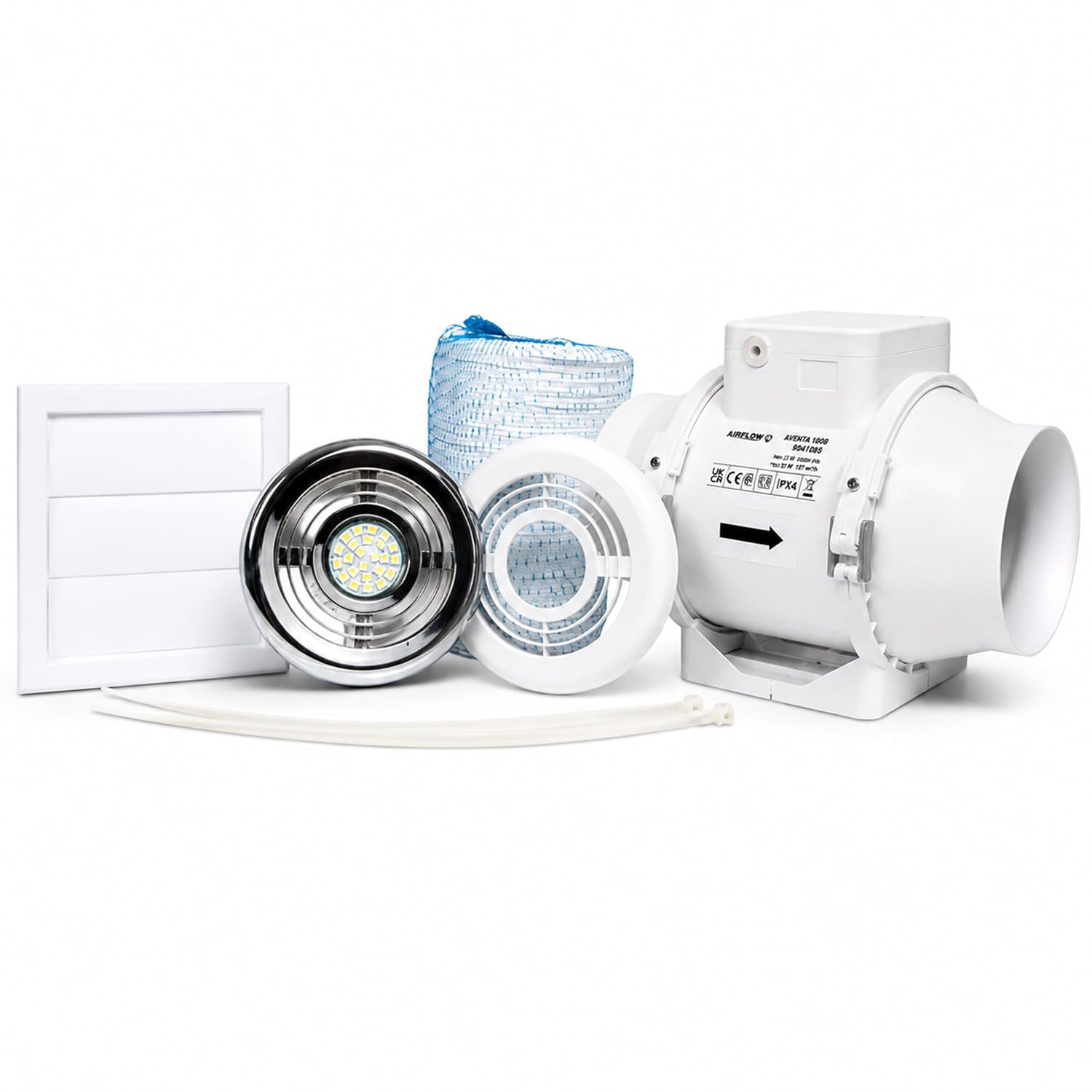 Airflow In-Line Extractor Fan Kit with Light and Timer, 52l/s, 100mm