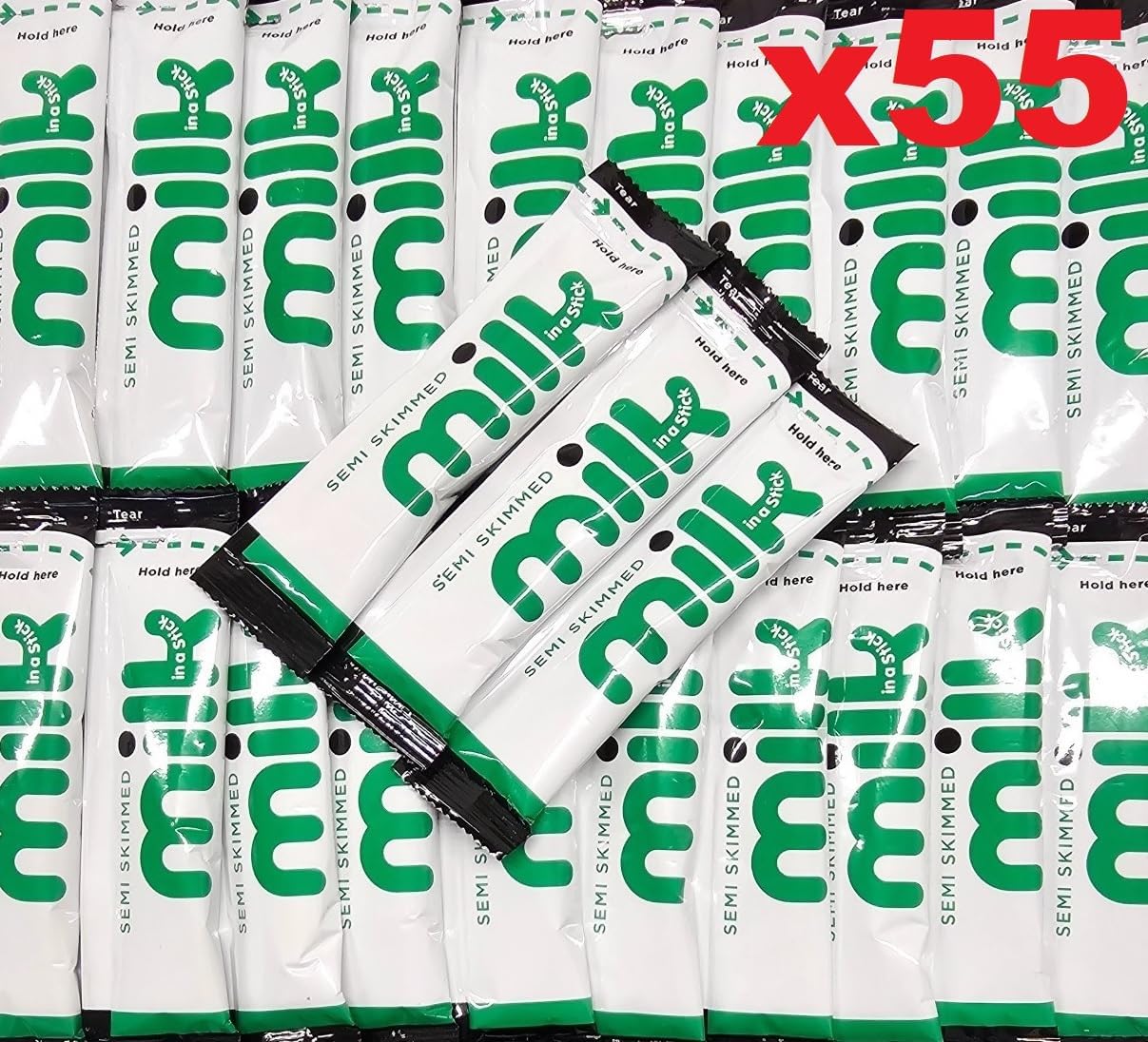55x Semi Skimmed UHT Milk Sticks 10ml Individually Wrapped Pouches Portions Sachets Lakeland