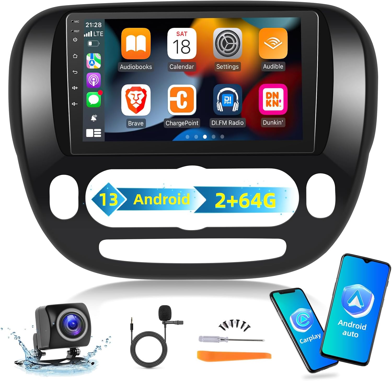 EKAT [2+64G] Car Radio for Kia Soul 2014-2017 (Only for Manual A/C), 9 inch Android 13 Touch Screen KIA Soul Stereo, Carplay/Android Auto/EQ Audio/SWC/Bluetooth/26 Ul Desktop Themes