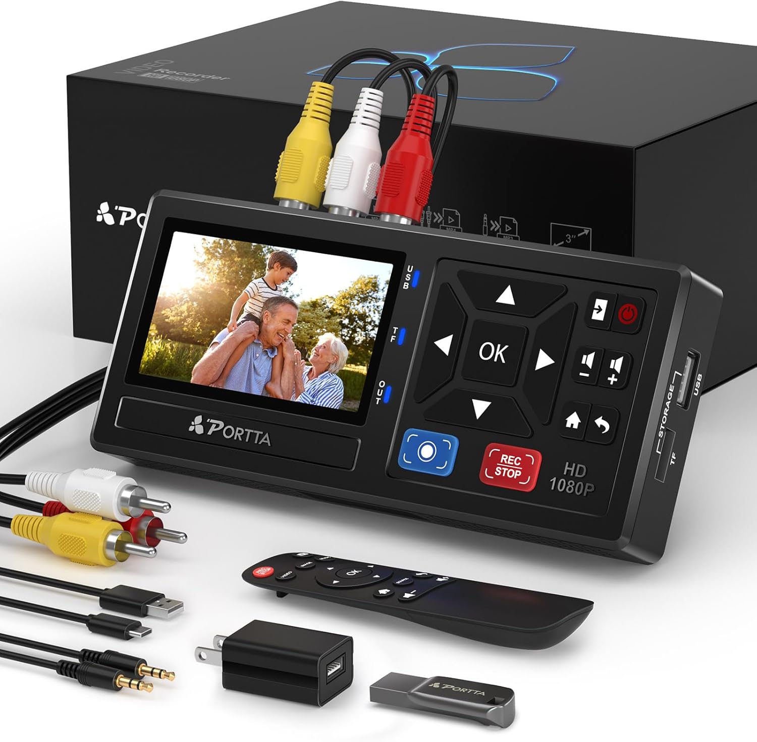 Portta VHS to Digital Converter with 128GB USB3.0 Flash Drive, Video to Digital Recorder Compatible with VHS, VCR, DVR, DVD, Hi8, Mini DV Players, Camcorder (Tapes/DVD Player Not Included)