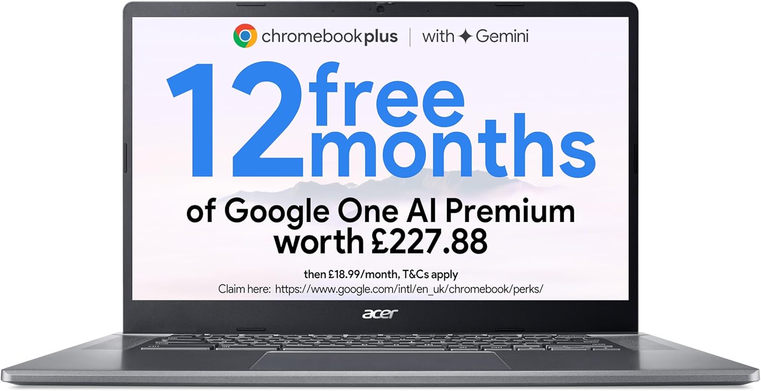 Acer Chromebook Plus 515 CB515-2H Laptop - Intel Core i5-1235U, 8GB, 256GB SSD, Integrated Graphics, 15.6 Inch Full HD, Google Chrome OS, Iron