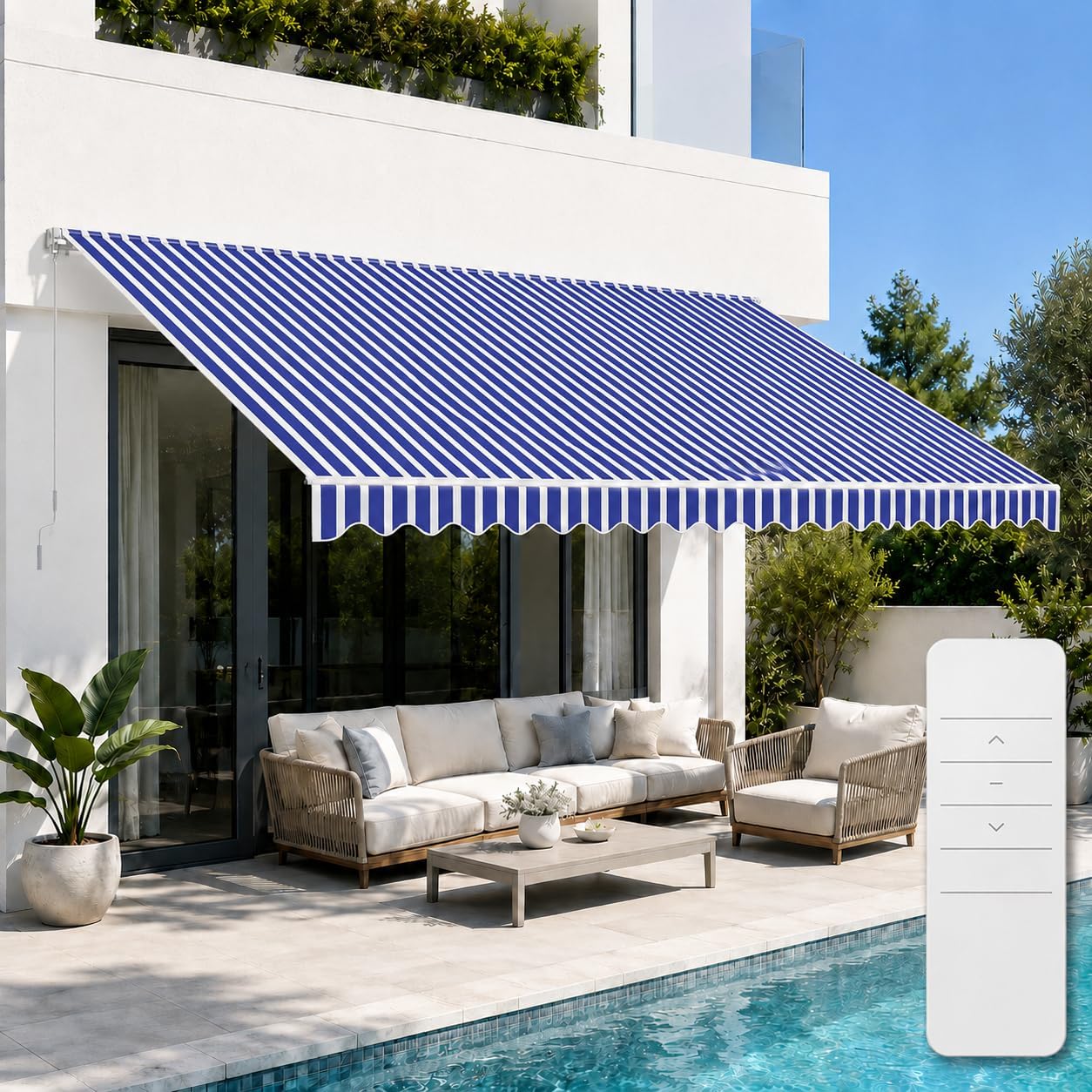 Aoxun 15x10FT Motorized Retractable Awning Remote Control Manual Crank