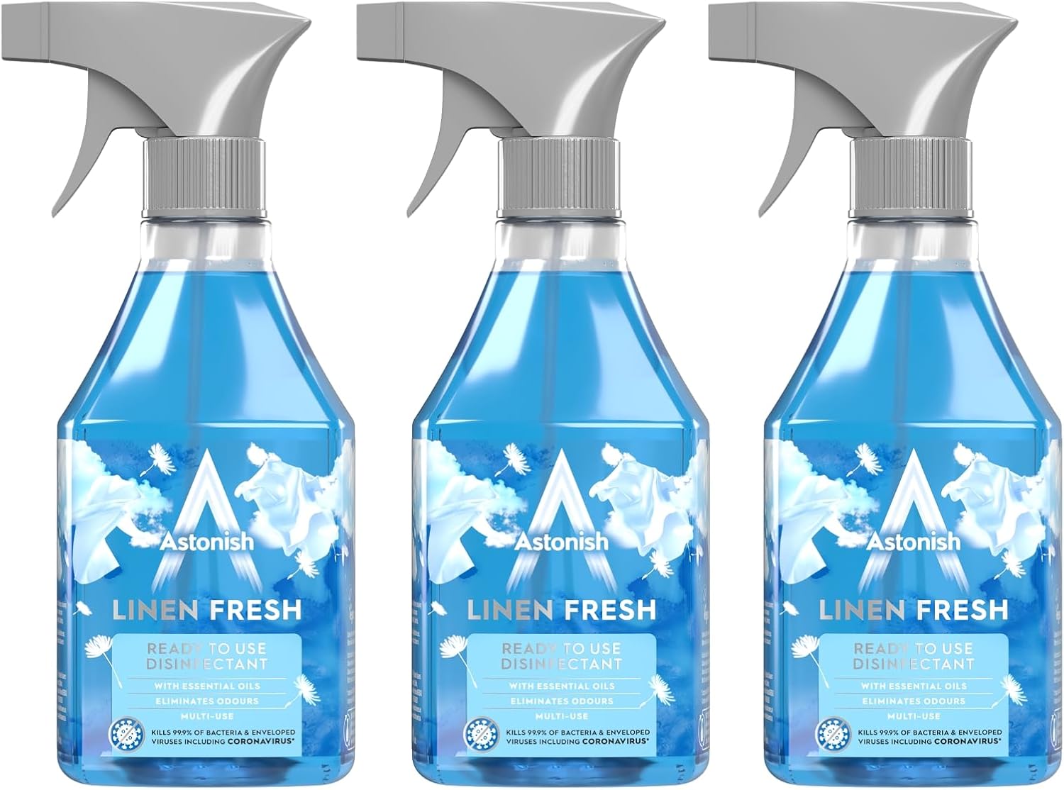 Astonish Vegan Disinfectant Spray, Ready to Use, Virus and Germ Killing, 550ml, Linen Fresh, 3 x 550ml