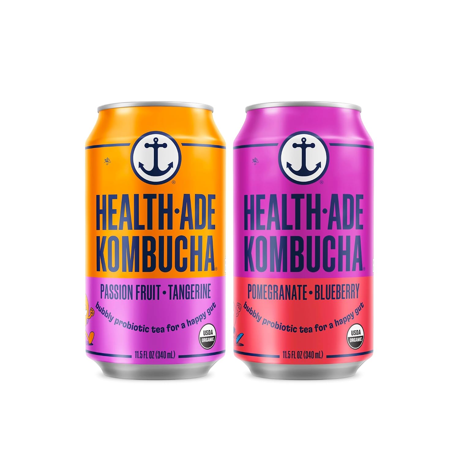 Health-Ade Bubbly Besties Kombucha Tea Organic Drink, Fermented Tea with Living Probiotics, Non-GMO, Vegan, Gluten Free, 12 Pack (11.5 Fl Oz Cans)
