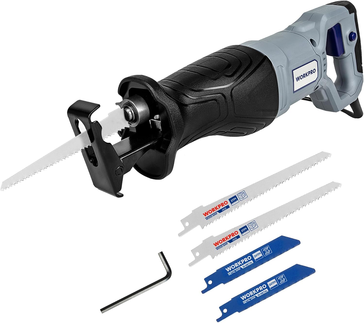 WORKPRO 710 W Corded Reciprocating Saw with 4 Blades