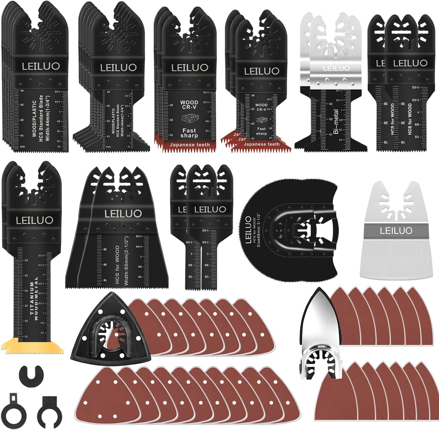 LEILUO 116 Pcs Multitool Blade Kits Cutting and Sandpaper Oscillating Tool Accessories Universal Oscillating Saw Blades with Storage Bag Compatible with DeWalt Makita Dremel and More