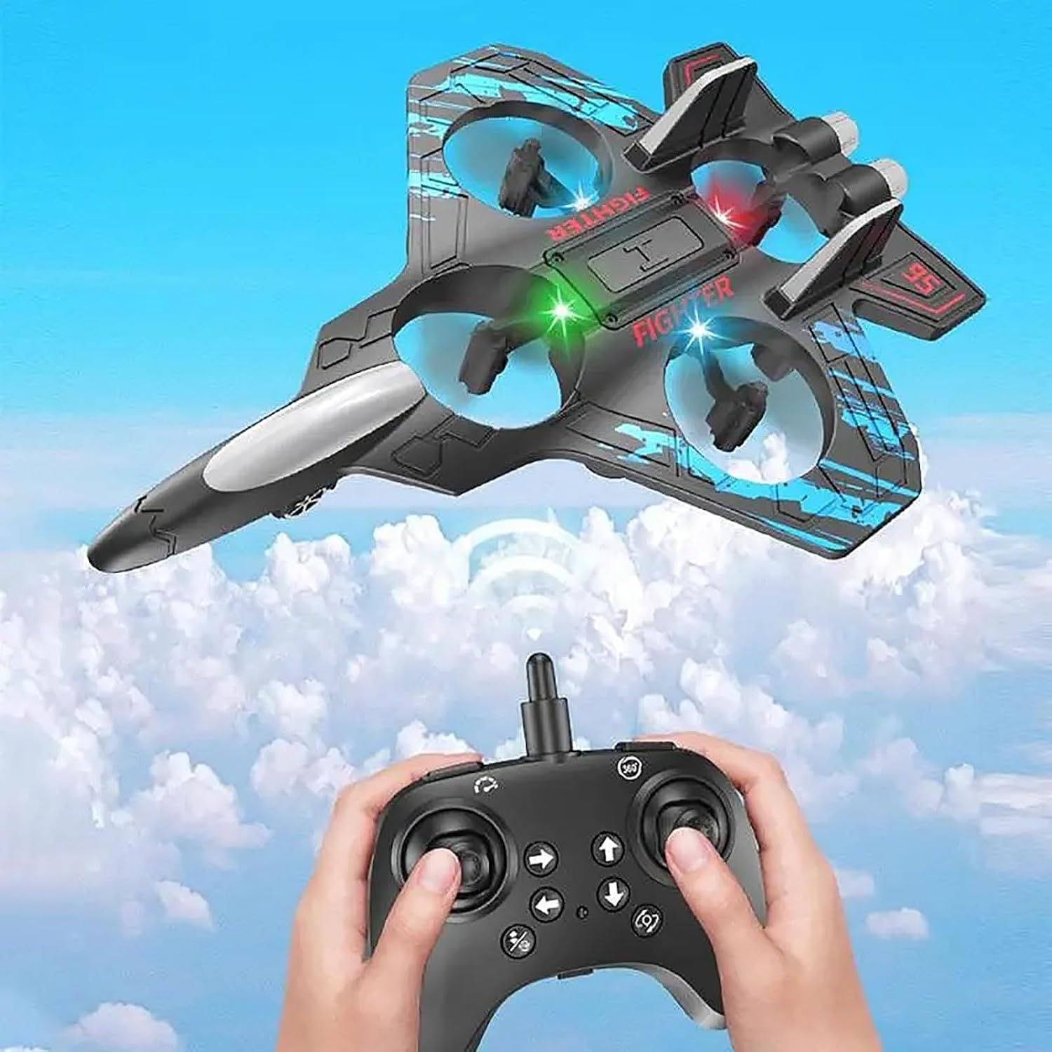 RC Plane, Remote Control RC Drones with Lights, Remote Control Airplanes Quadcopter Helicopter with 360° Flip, Foam RC Fighter Airlane Jet Toys for Adults Kids 4-7 8-16 Boys and Beginners