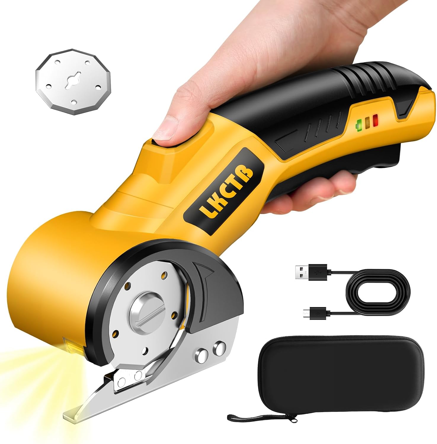 Electric Scissors, Cardboard Cutter, With LED Light, High-Efficiency Brushless Motor, 2000mAh Battery, Tungsten Steel Blade, Suitable for Cloth, Cardboard, Leather, Carpet