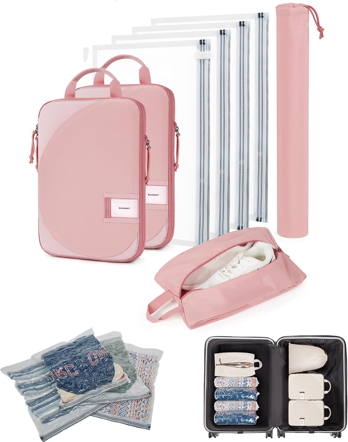 BAGSMART Packing Cubes for Suitcases, 8 Set Suitcase Organizer Bags Set & Vacuum Storage Bags for Travel