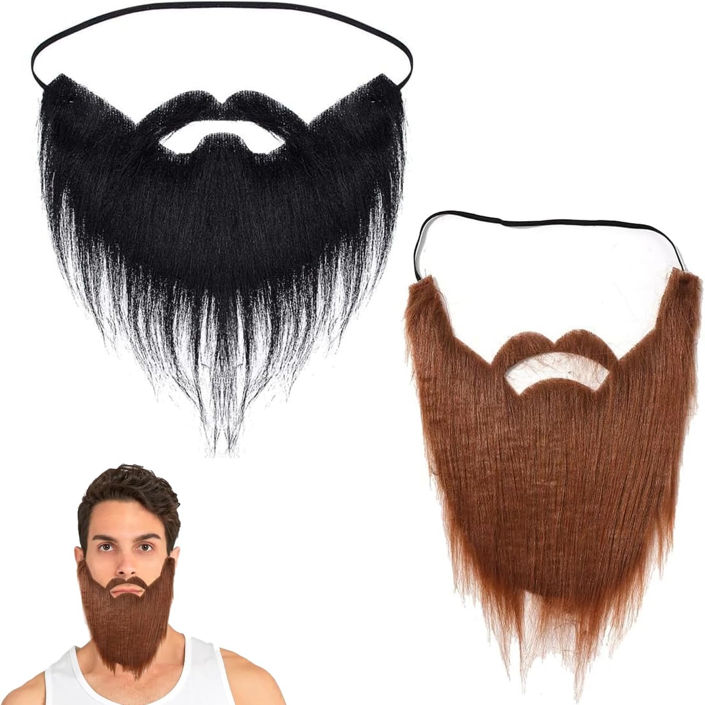 JOYVOX 2pcs Fake Beard - False Beards and Moustaches for Costume, Party, Christmas, Halloween, Fancy Dress Synthetic Fibers, Reusable, Easy to Apply and Remove, Realistic Look