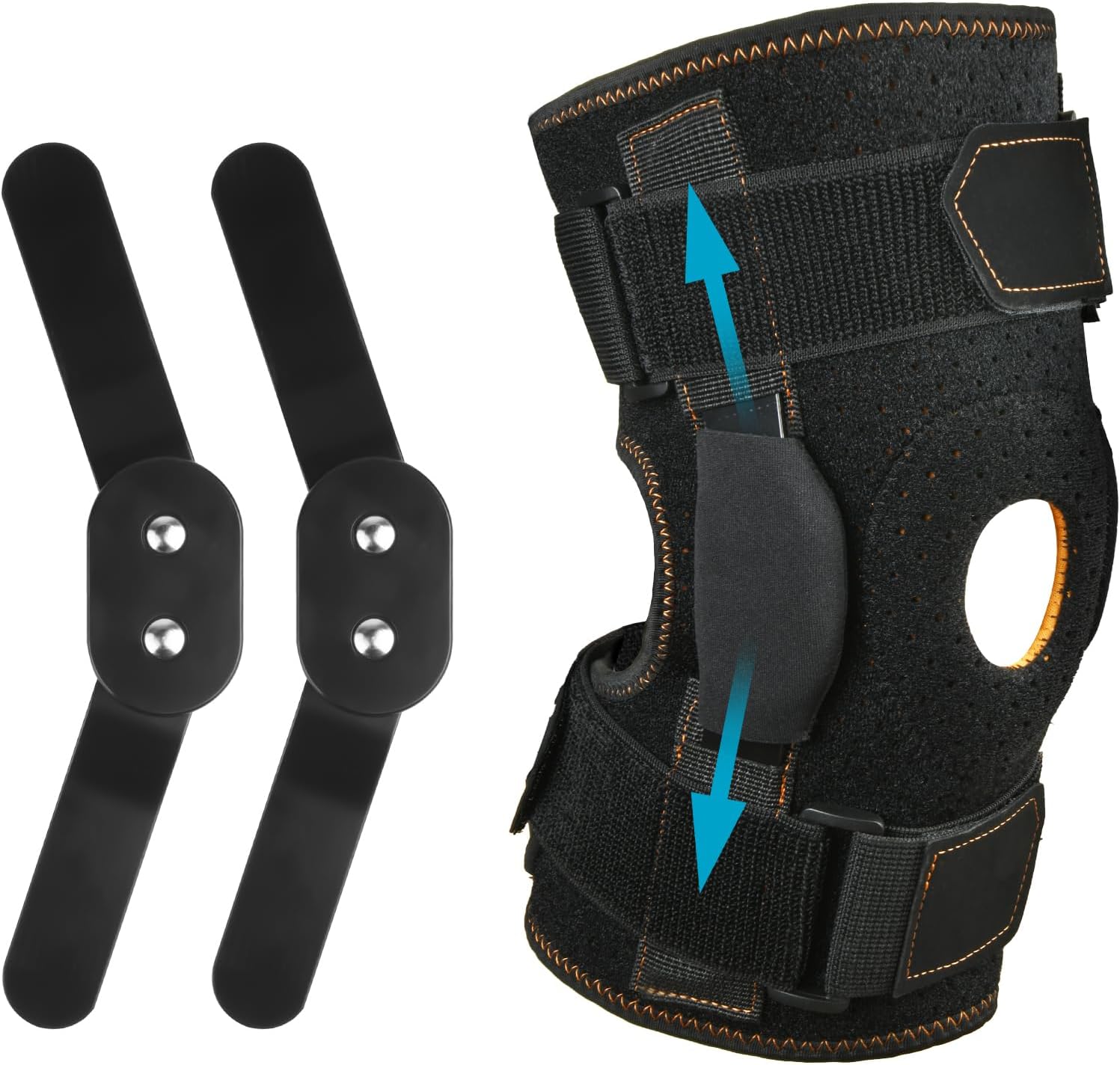 AOOWU Hinged Knee Support Brace, Adjustable Open Patella, Hinged Knee Support with Parallel Straps & Dual Side Stabilizers
