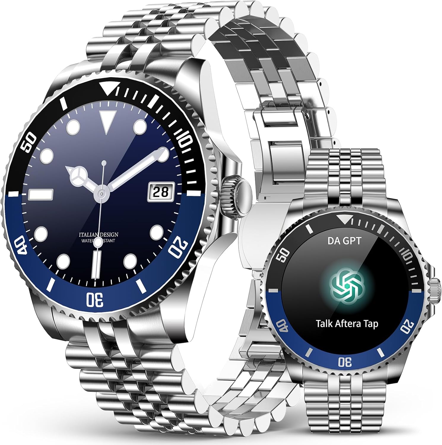 AI Smart Watches for Men, DA GPT Deep Search, 24/7 Heart Rate, Blood Pressure, Blood Oxygen, Sleep Monitor, 100+ Sports Modes, 1.19" AMOLED Screen, Waterproof Round Watch for Android iOS Silver Metal