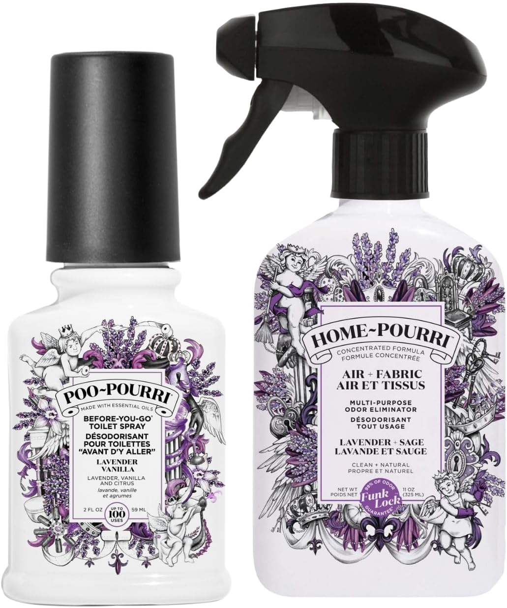 Pourri Clean & Calming Upholstery Deodorizer & Bathroom Spray - The Lavender Kit - Lavender Vanilla Bathroom Air Freshener & Lavender Sage Room Spray (2 fl oz, 11 fl oz)