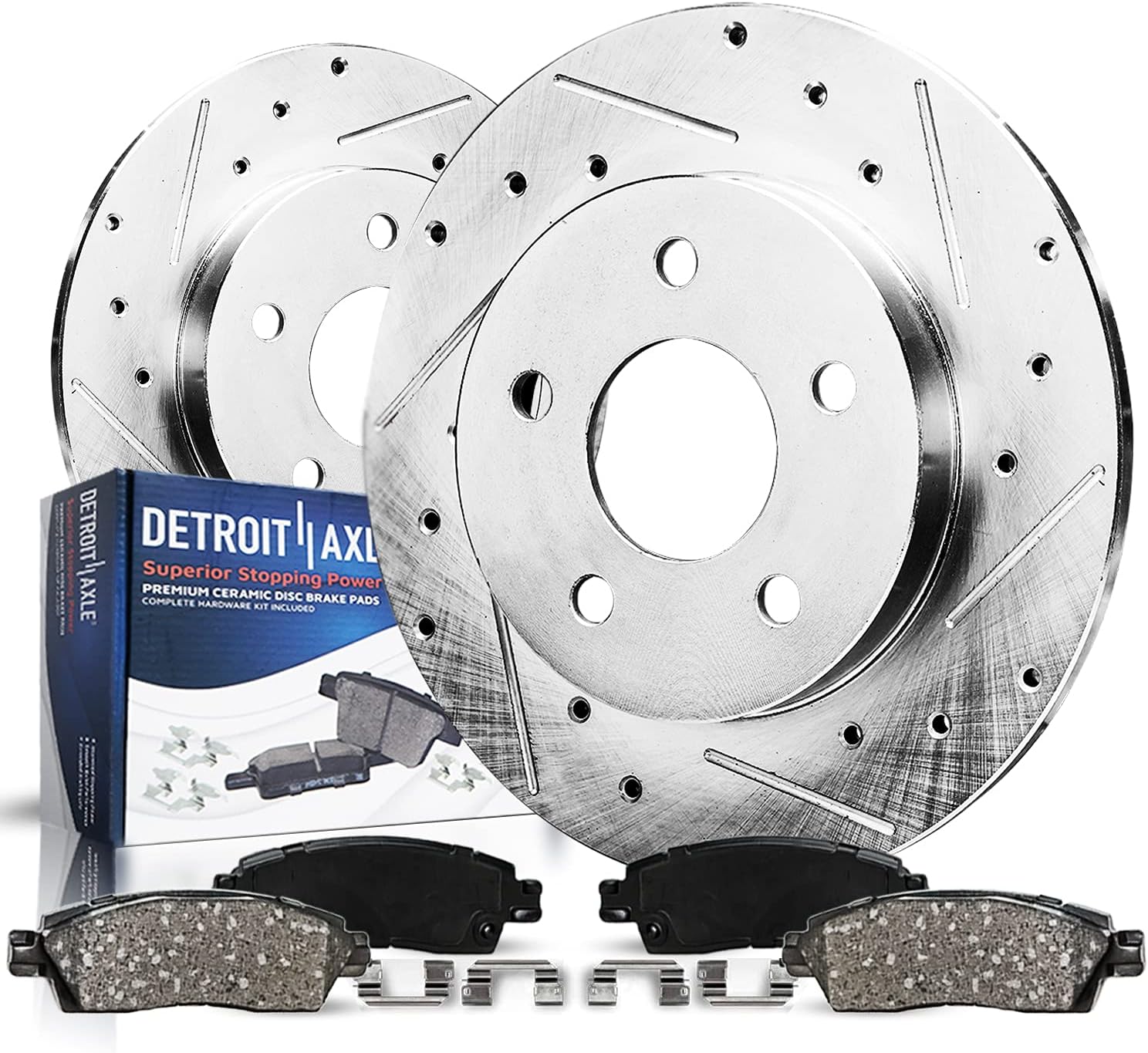 Detroit Axle - Rear Brake Kit for Hyundai 2017-2020 Elantra Ioniq, 2017-2022 Kia Niro, 2023 Soul, 10.31" inch Drilled and Slotted Disc Brake Rotors Ceramic Brakes Pads 2018 Replacement