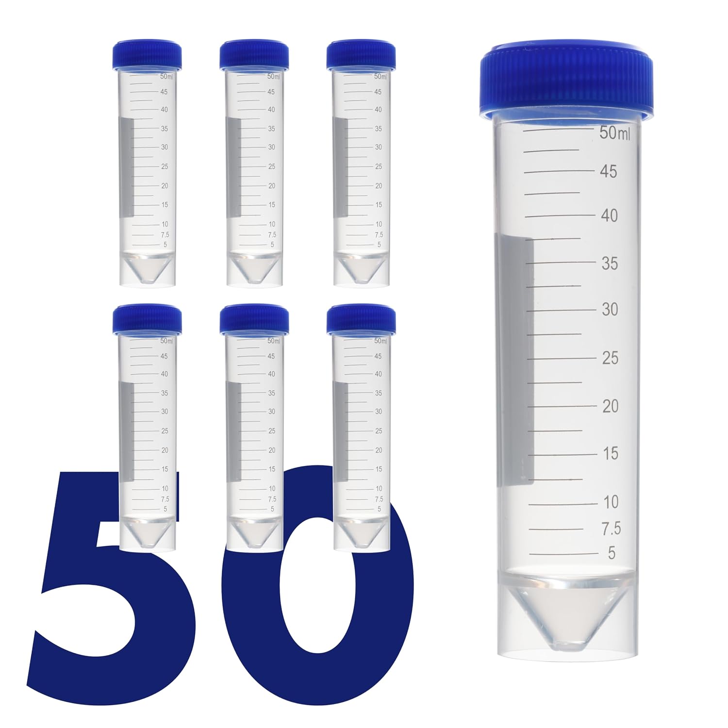 Self Standing Centrifuge Tubes 50mL, [50 Pack] Plastic Test Tube with Screw Caps, 50mL Sterile Test Tubes with Lids, 50 mL Skirted Tubes with Printed Graduation and Write-on Spot