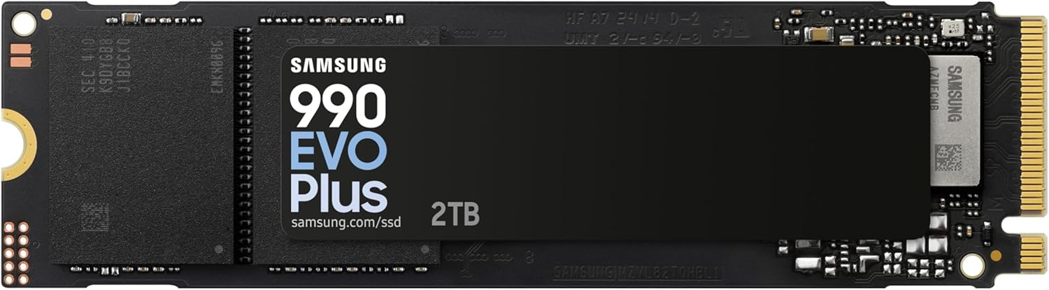 Samsung 990 EVO Plus, 2TB, PCIe 4.0 x4 / 5.0 x2, NVMe2.0 (up to 7250 MB/s), NVMe M.2 (2280), Internal Solid State Drive (SSD), MZ-V9S2T0BW