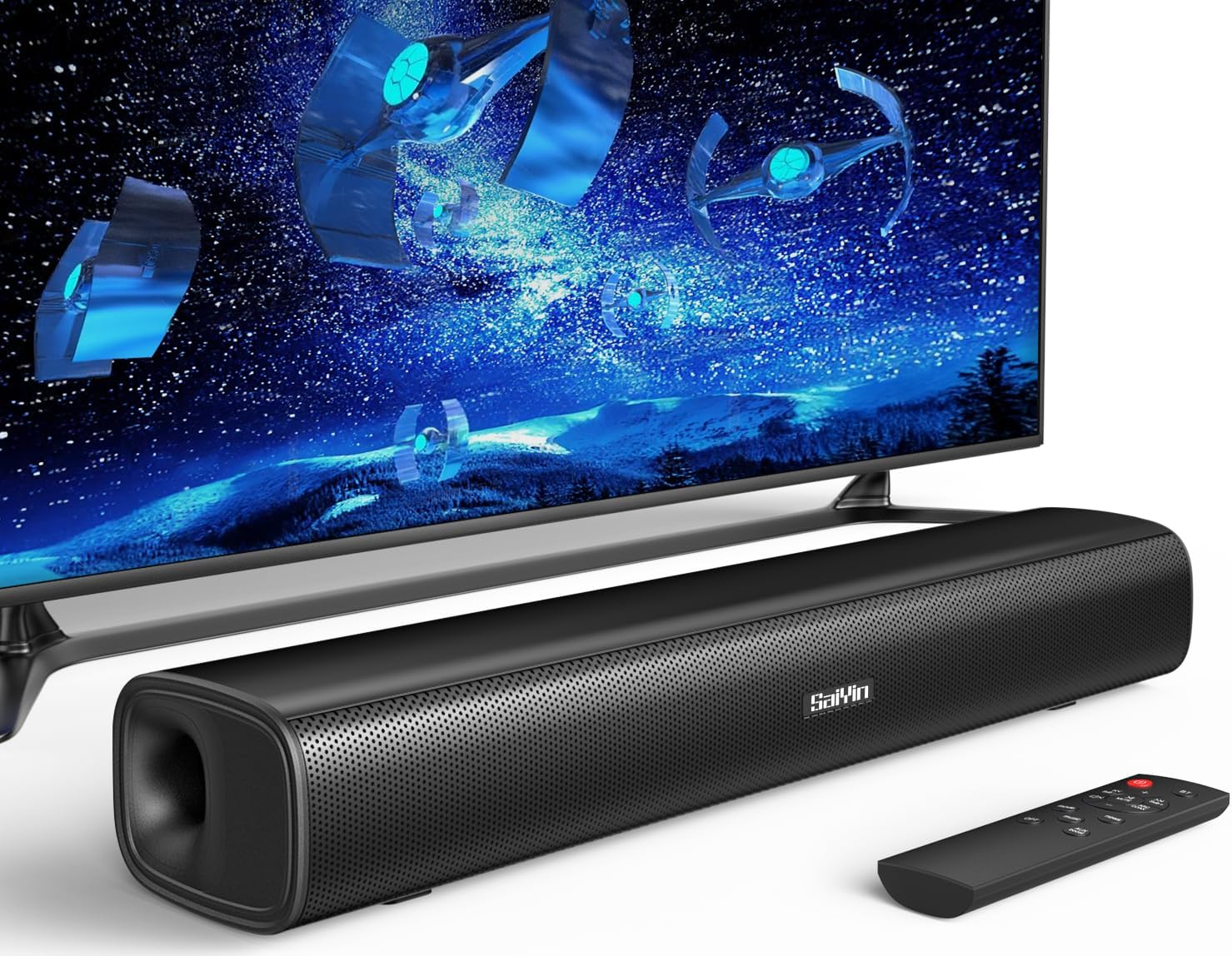 Saiyin 17 inch Sound Bar for Smart TV with Bluetooth 5.3/Optical/Auxiliary, Wall Mountable Soundbar for TV with SUB Out Port, Dual Full-Range Speakers, 40W TV Sound Bar for PC/Gaming/Projectors