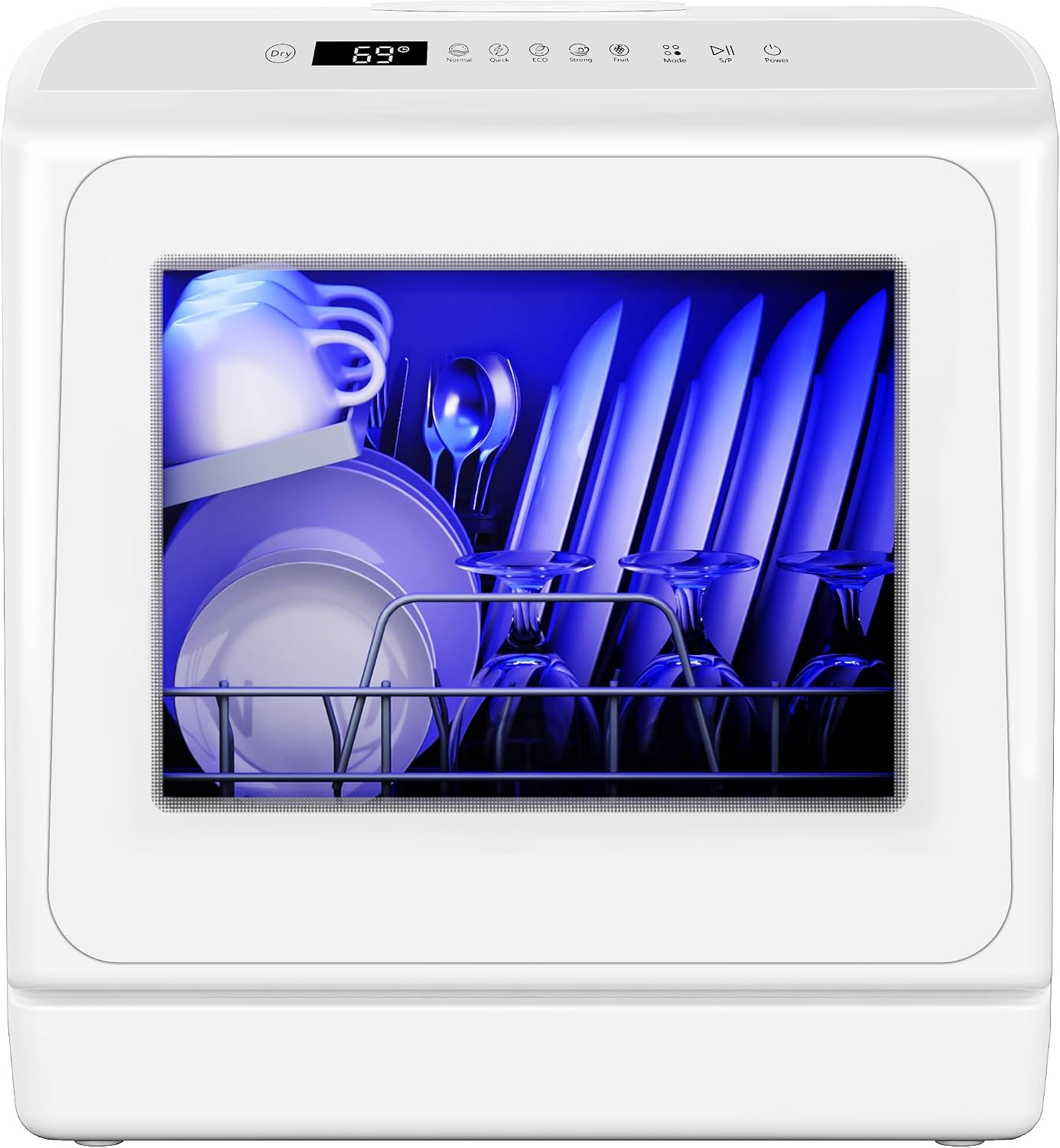 EUHOMY Countertop Dishwasher, 6 Programs, Dual Spray Arms for 30+ Items