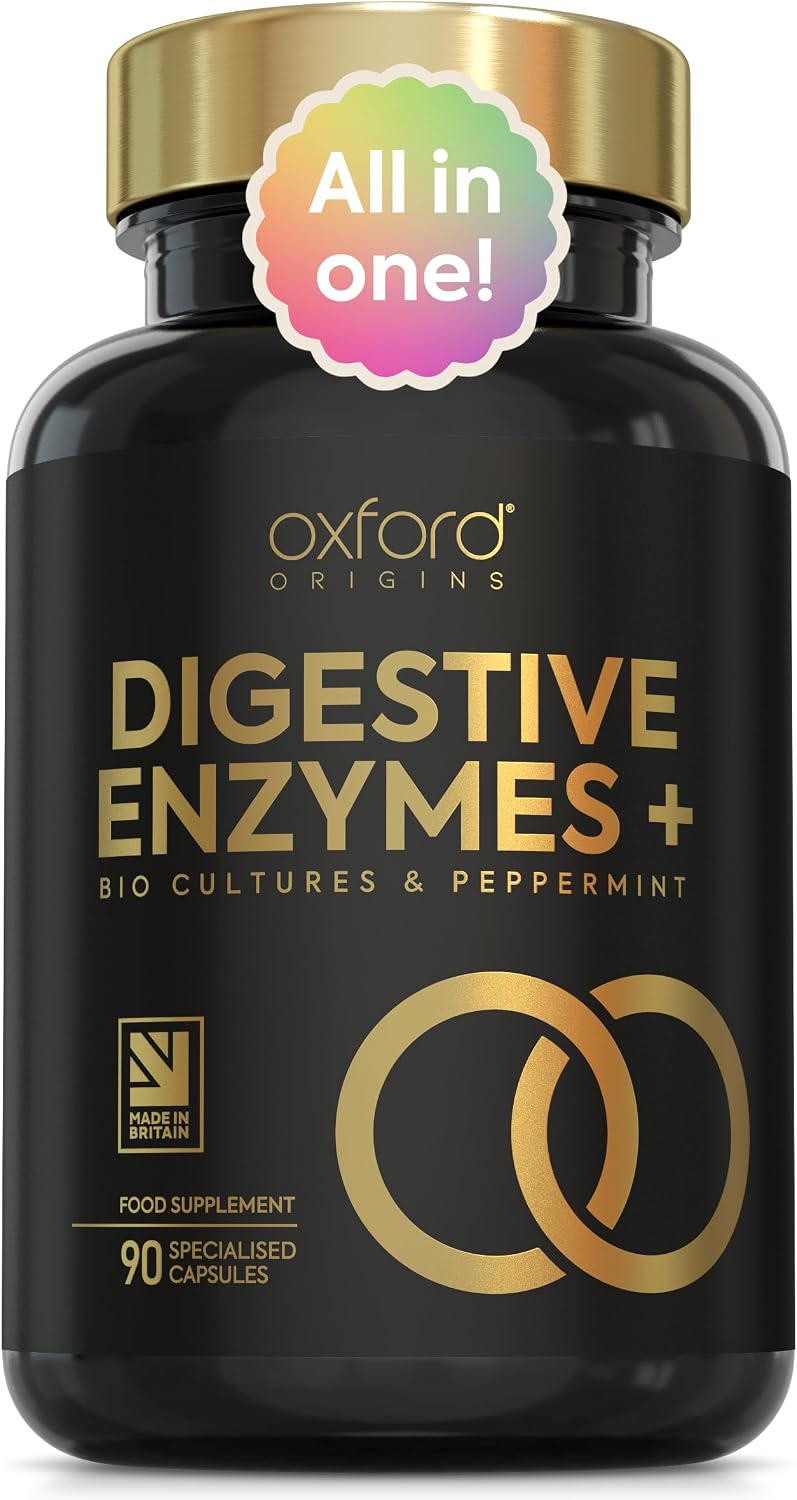 Award Winning 10-in-1 Digestive Enzyme Supplements | Made in The UK | Bio Cultures & Peppermint Oil for Gut Health, Bloating Relief and Belly Reduction | One Vegan Capsule per Meal | 90 Capsules