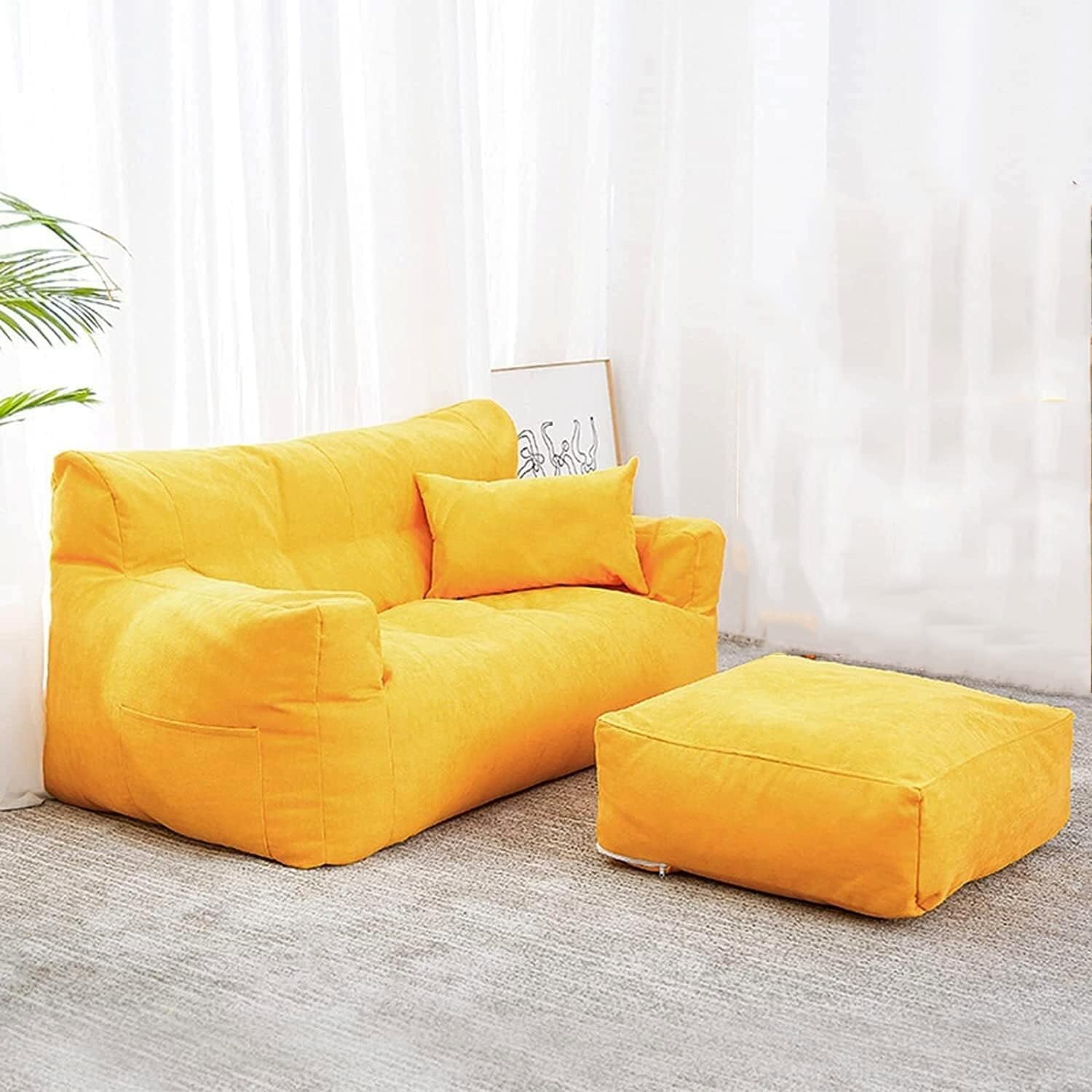 MNBVH Double Bean Bag Chair Lazy Sofa W/Footstool (Cover ONLY, NO Filler) Durable Comfort Lounger High Back Bean Bag Chair Couch For Adults And Kids, Indoor & Outdoor(Color:B)