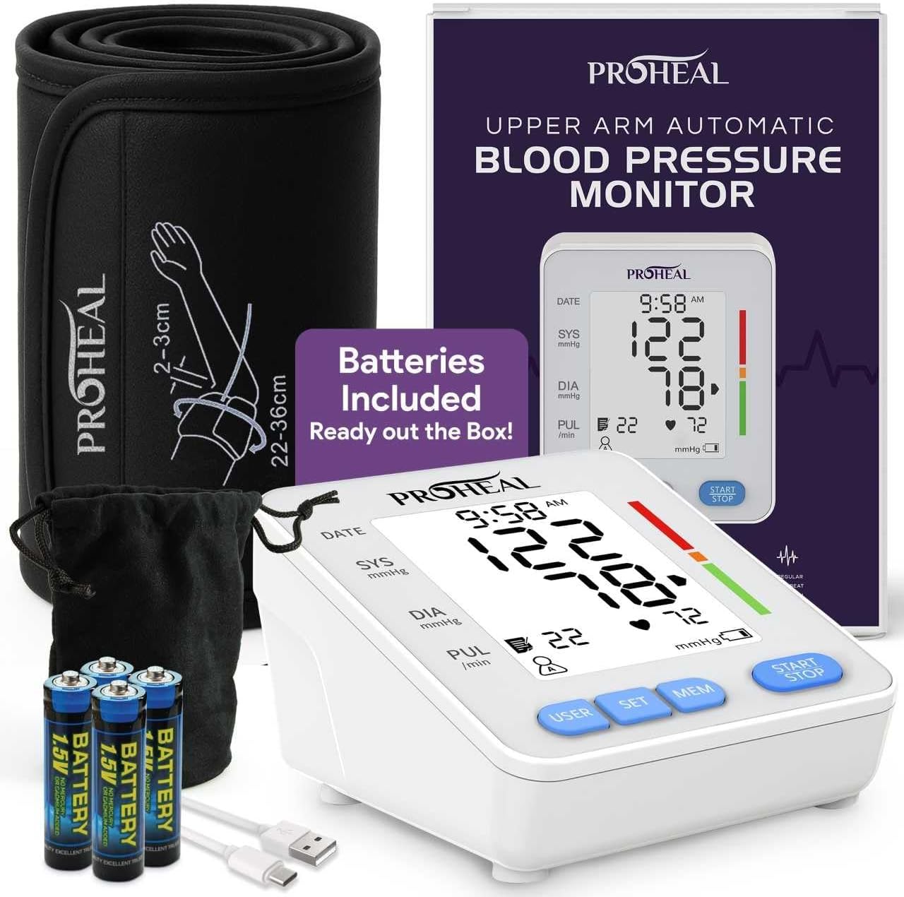 Blood Pressure Monitor for Home Use with Large Upper Arm Cuff - Automatic Talking Pulse and BP Machine with 240 Memory Recalls for 3 Users - Carrying Bag and Batteries Included, Backlit Digital LCD
