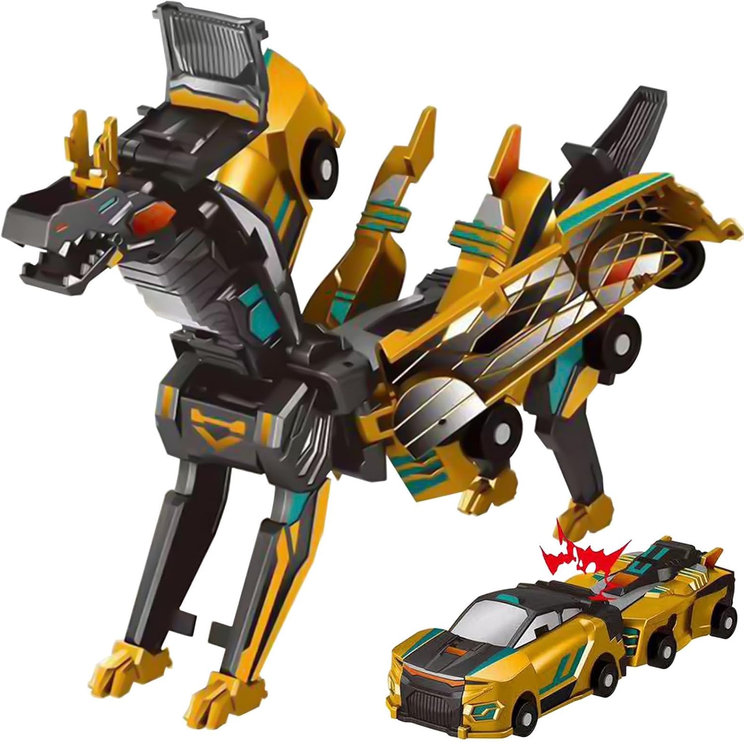 Aimery Dinosaur Transforming Car Toy, Magnetic Cars Transform into Dinosaurs,Fun - Collision Transformation Car Toys for Boys & Girls|Party Favors Gift for Birthday, Christmas (Golden)