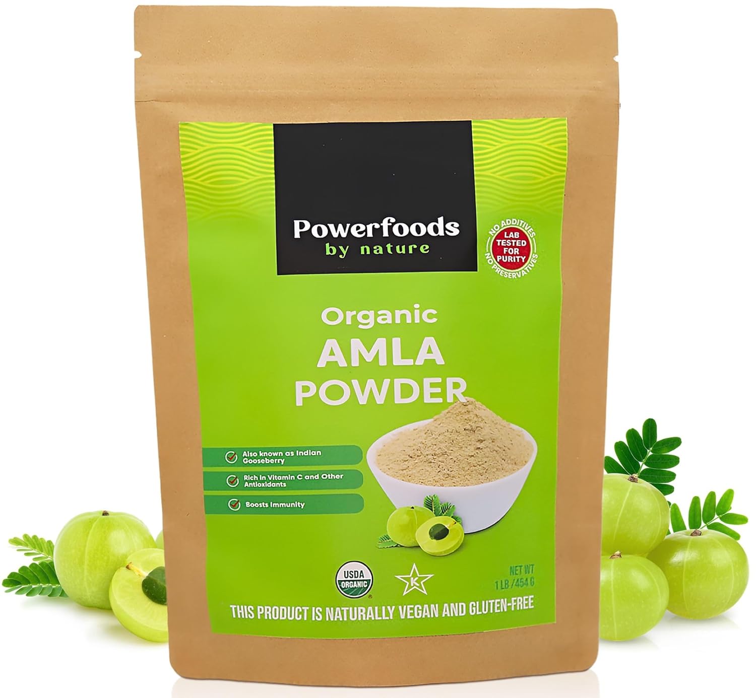 Powerfoods by Nature Organic Amla Powder – 1 lb | Premium Indian Gooseberry Superfood | Pack w/Vitamin C & Antioxidants | Supports Immunity & Digestive Health | 100% Raw & Pure USDA Certified Organic