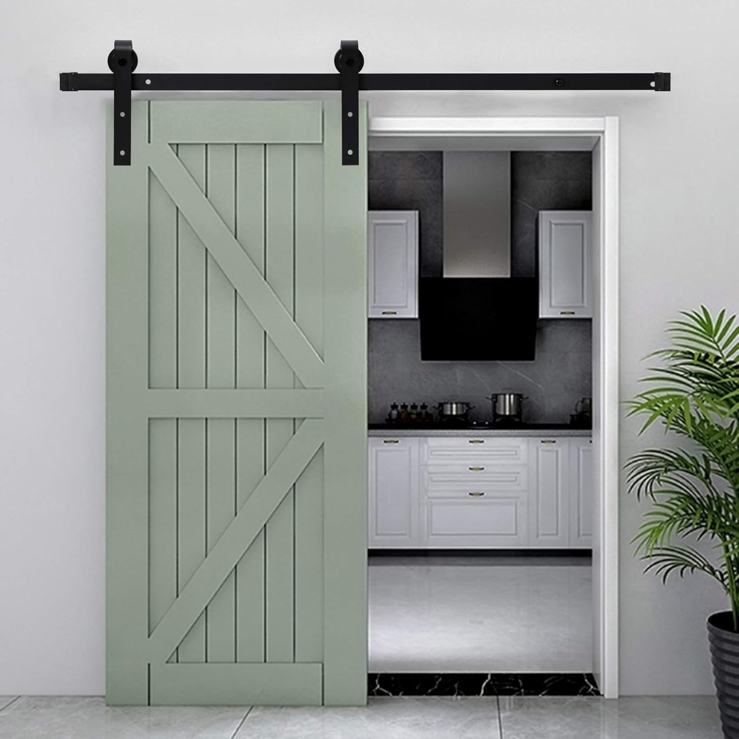 CO-Z 6FT /183cm Sliding Barn Door Hardware Kit - Heavy Duty Carbon Steel Track & Roller System for Wood Doors - Supports Up to 100KG & 90cm Wide Panel - Closet, Bedroom, Industrial Style