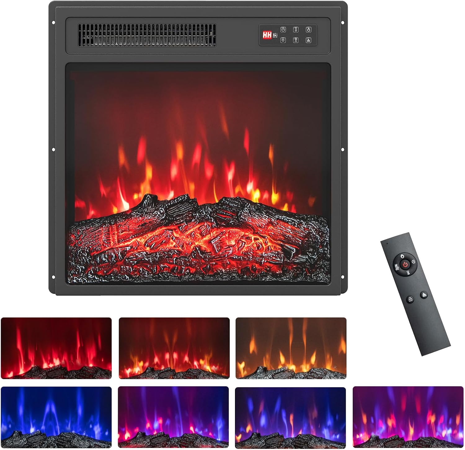 ORALNER 18" Electric Fireplace Insert, Recessed Fireplace Heater w/ 7 Flame Color Effects, Remote Control & 8H Timer, Indoor Fireplace Insert for TV Stand, 1400W, Black