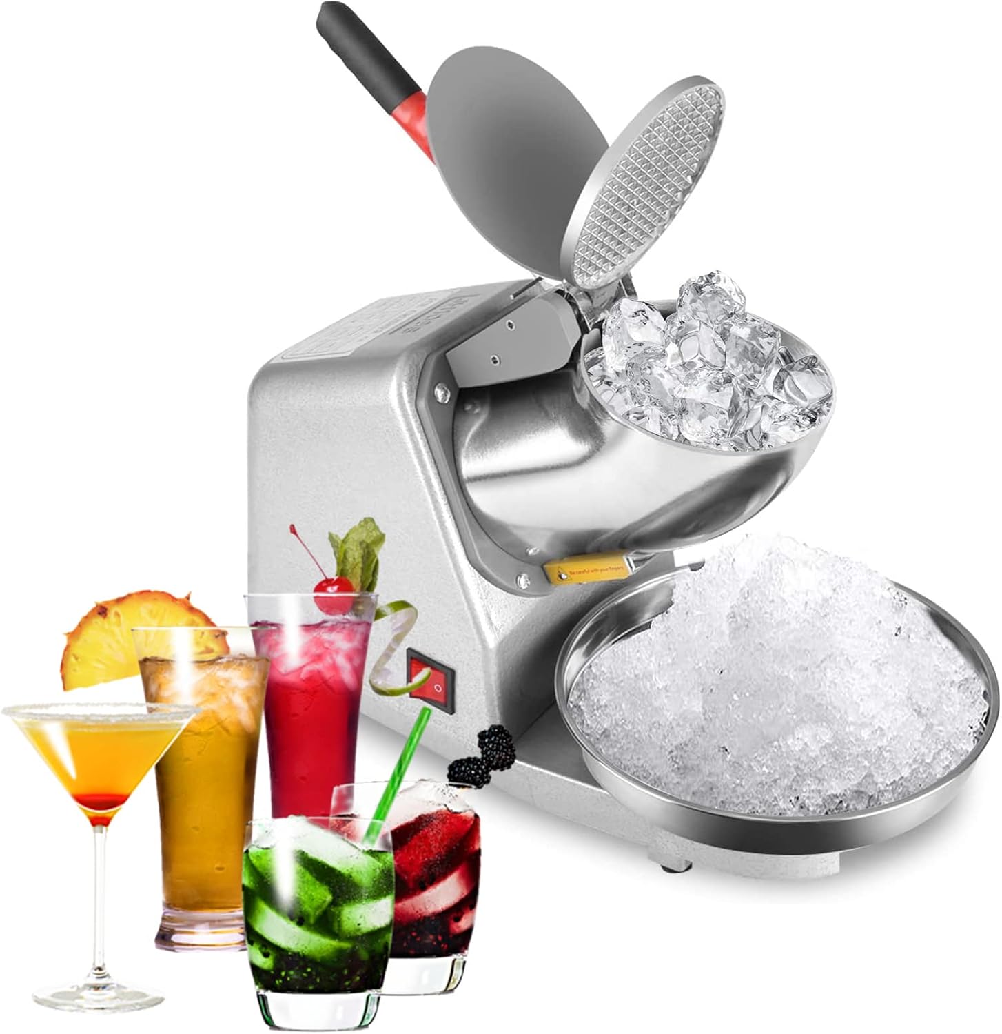 Electric Ice Crusher Household Ice Shaver for Home & Commercial Use Snow Cone Maker Dual Blades, 65 kg/h, 300W/2000RPM, Silver