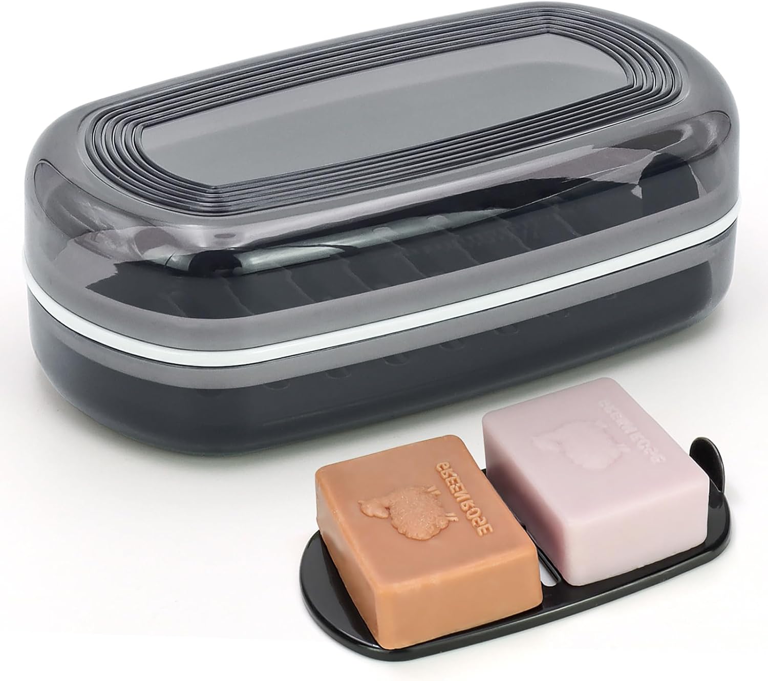 AIDIMMING Shampoo Bar Travel Case with Lid, Large Bar Soap Holder, Shampoo and Conditioner Bar Container Perfect for Kitsch Bar Soap, Travel Soap Box for Traveling, Camping, Gym, Bathroom (Max,Black)