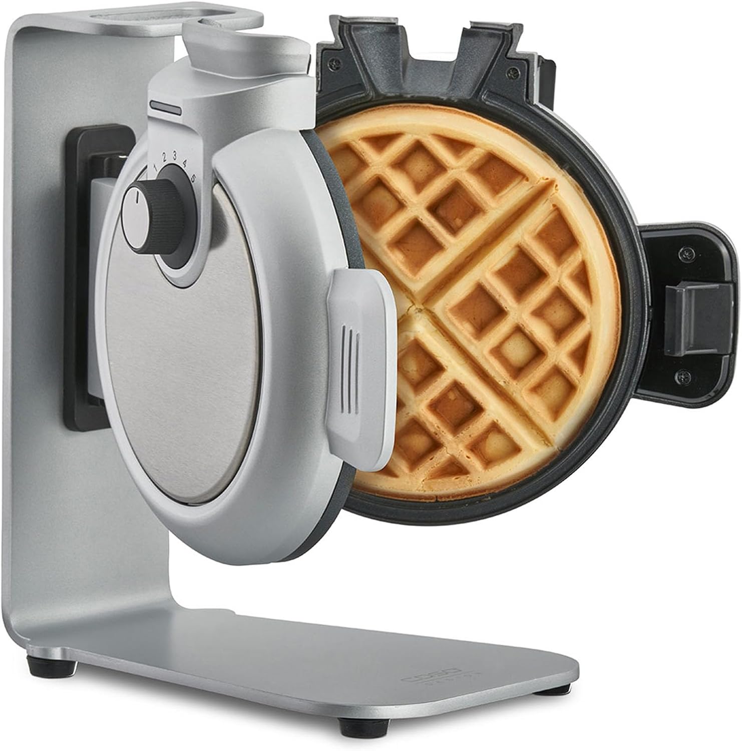 CASO Design WaffleUp Belgian Waffle Maker, Non-Stick Waffle Iron, 5 Browning Levels, Overflow Protection with Drip Container, Space-Saving Design, Cable Tidy, Silver
