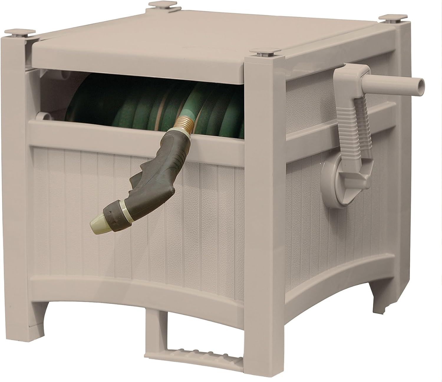 Suncast Garden Hose Reel Hideaway for 5/8" Hoses, Retracting Storage of 100ft, Light Taupe