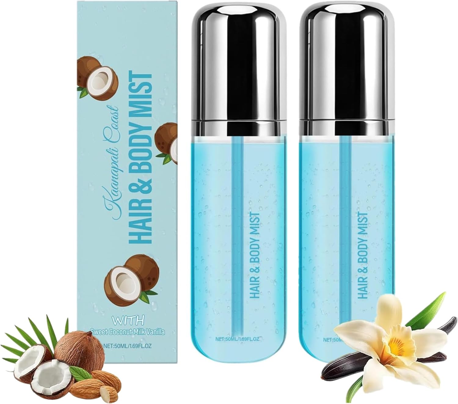 2 Pcs Coconut Body Spray, Vanilla Body-Sprays Mist, Sweet Coconuts Fantasy Scent, Coconut Hair & Bodies Perfume Sprays for Women, Lasting Fragrance, Creamy Coconuts Hair and Body Spray