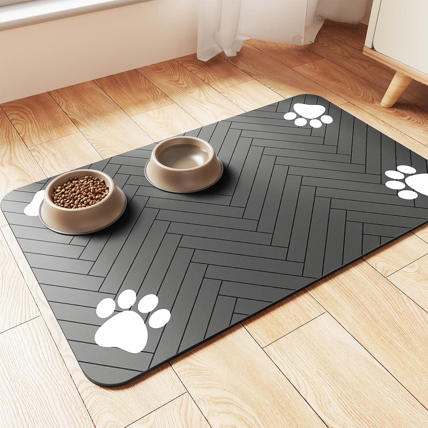Pet Feeding Mat-Absorbent Pet Placemat for Food and Water Bowl, with Waterproof Rubber Backing, Quick Dry Water Dispenser Mat for Dog and Cat,16"x24"