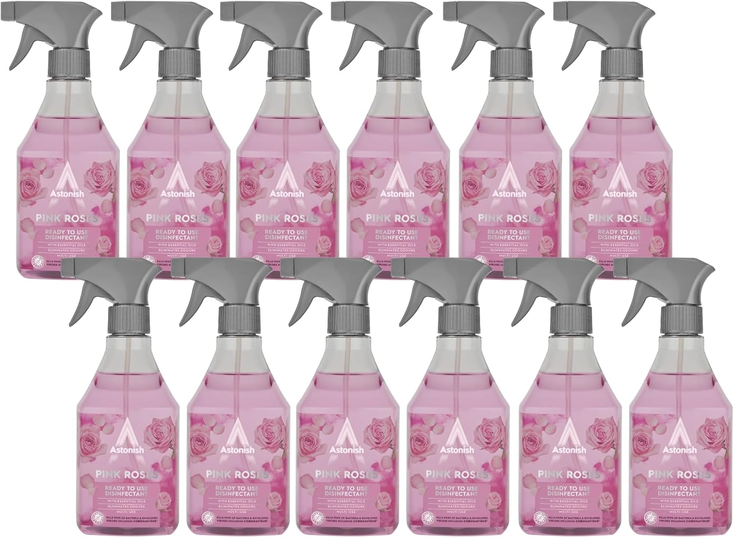 Astonish Vegan Disinfectant Spray, Ready To Use, Virus And Germ Killing, Pink Roses, 12 x 550ml