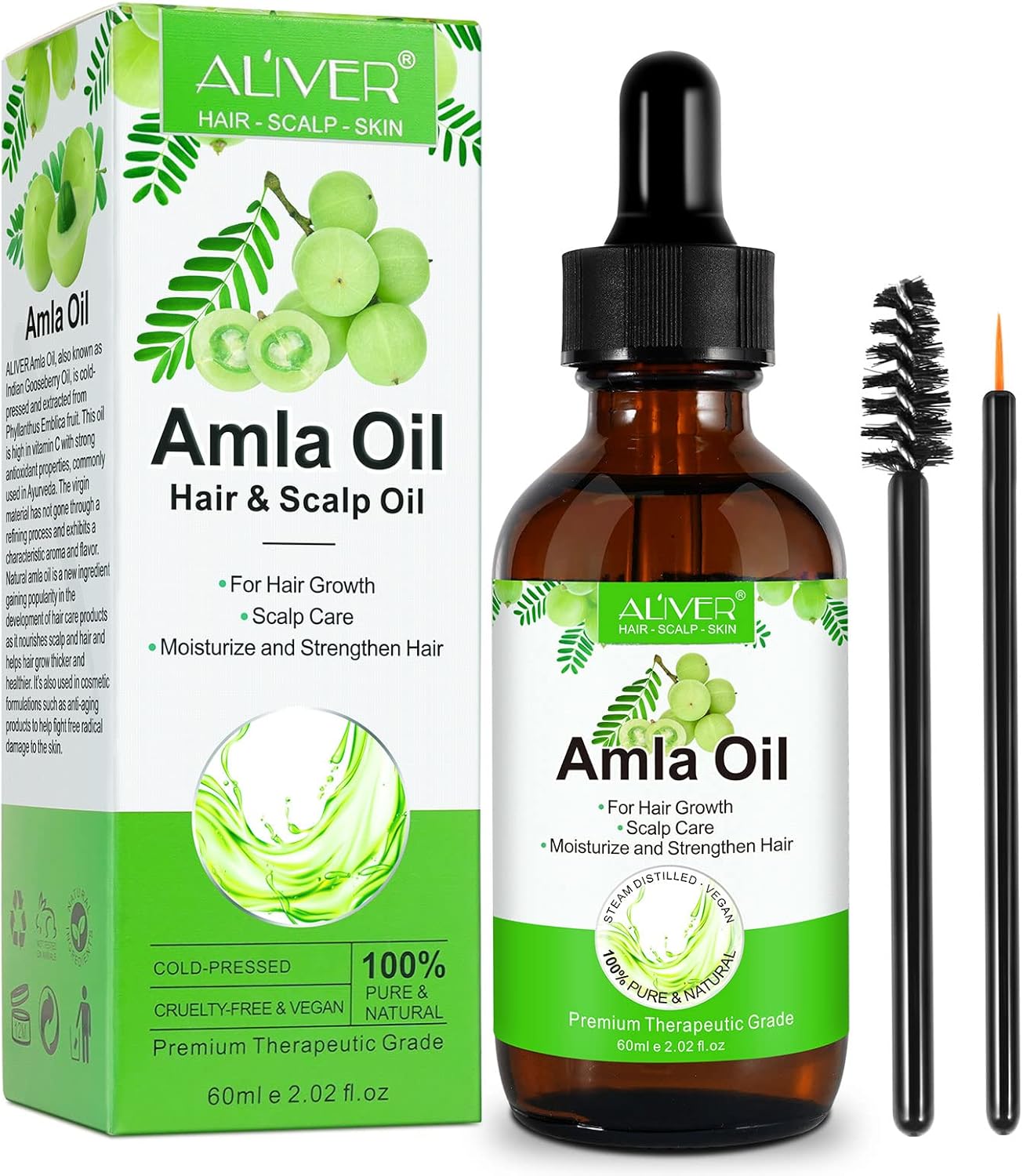 Amla Hair Oil, Amla Oil for Hair Growth, 100% Natural Indian Amla Hair Oil for Strong, Long & Thick Hair, Nourishes Scalp, Promotes Hair Growth, Controls Hair Fall, 60ML