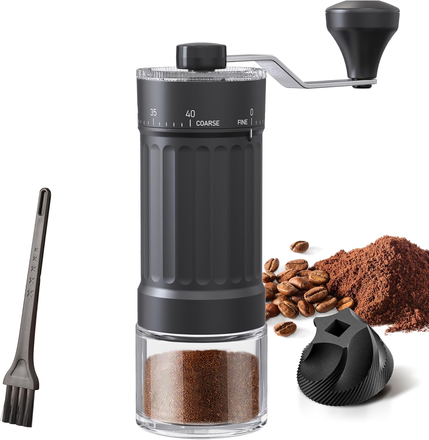 KharWette Portable Coffee Grinder Conical Burr for Espresso French Press Pour Over Double Bearing External Adjustment Capacity 25g (Ceramic Burrs)