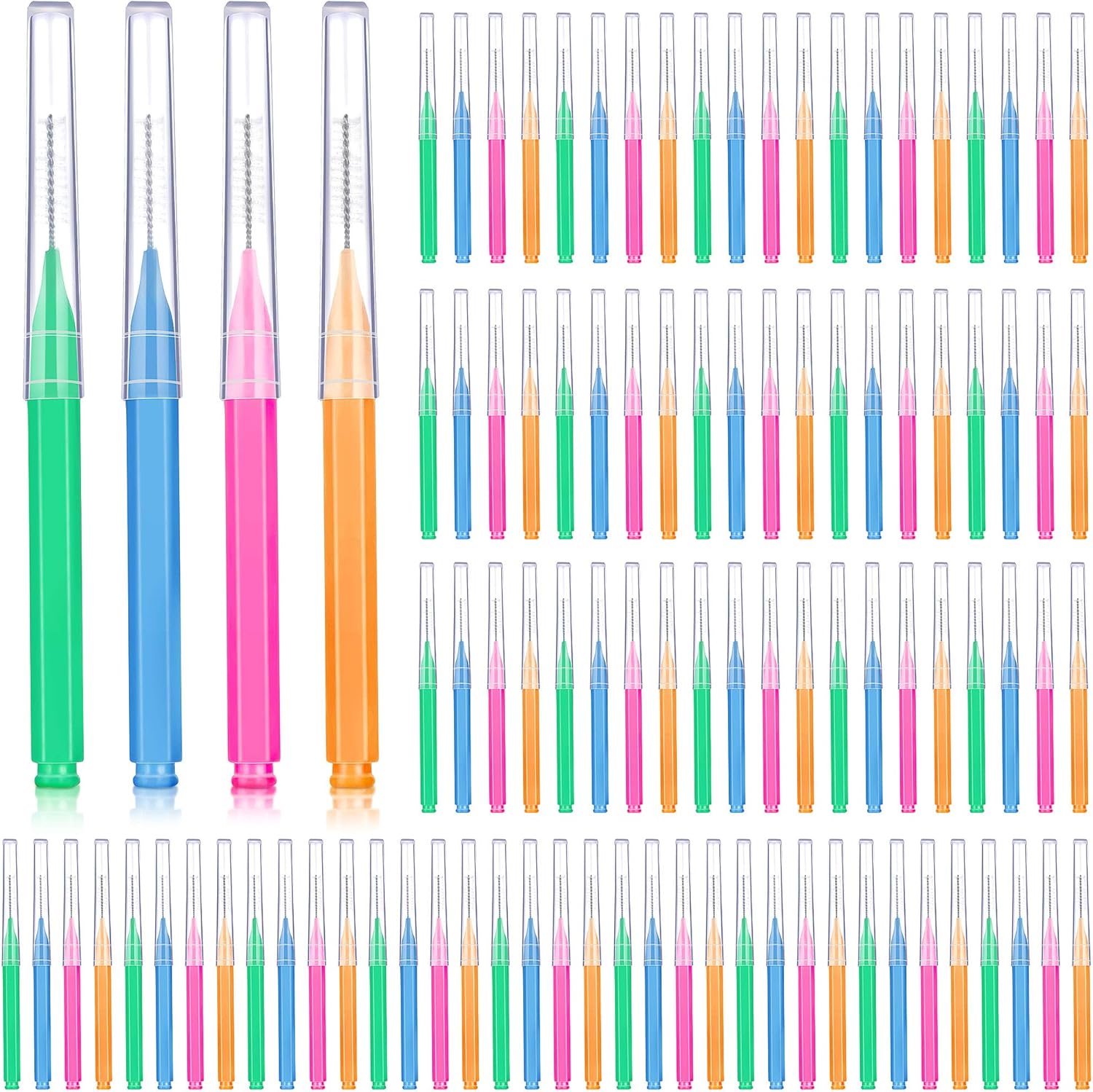 Patelai 100 Pieces Braces Brush for Cleaner Interdental Brush Toothpick Dental Tooth Flossing Head Oral Dental Hygiene Flosser Toothpick Cleaners Tooth Cleaning Tool(Bright Colors,Multiple Sizes)