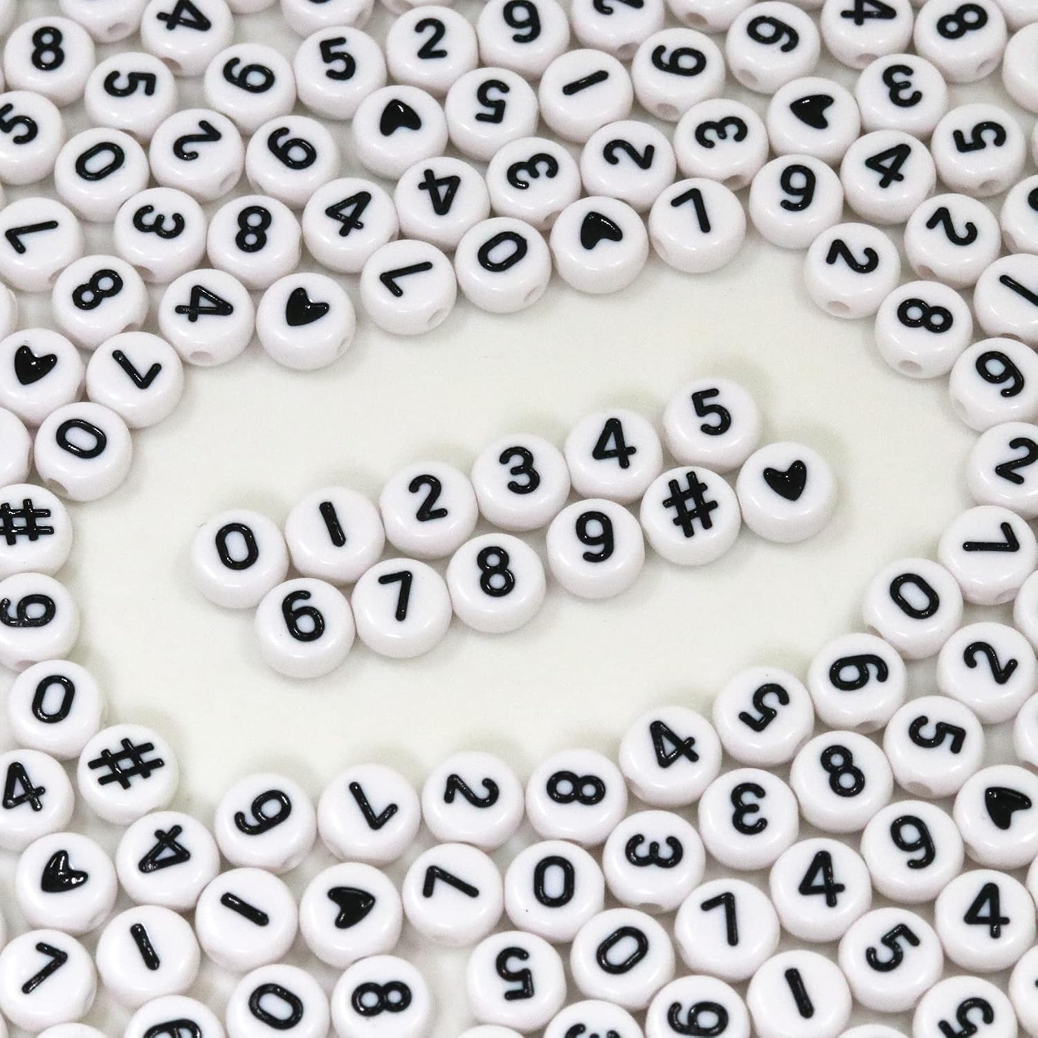 Melius 500Pcs Acrylic Number Beads for Jewelry Making, DIY Necklaces, Key Chains, Bracelets (4x7 Round, White)