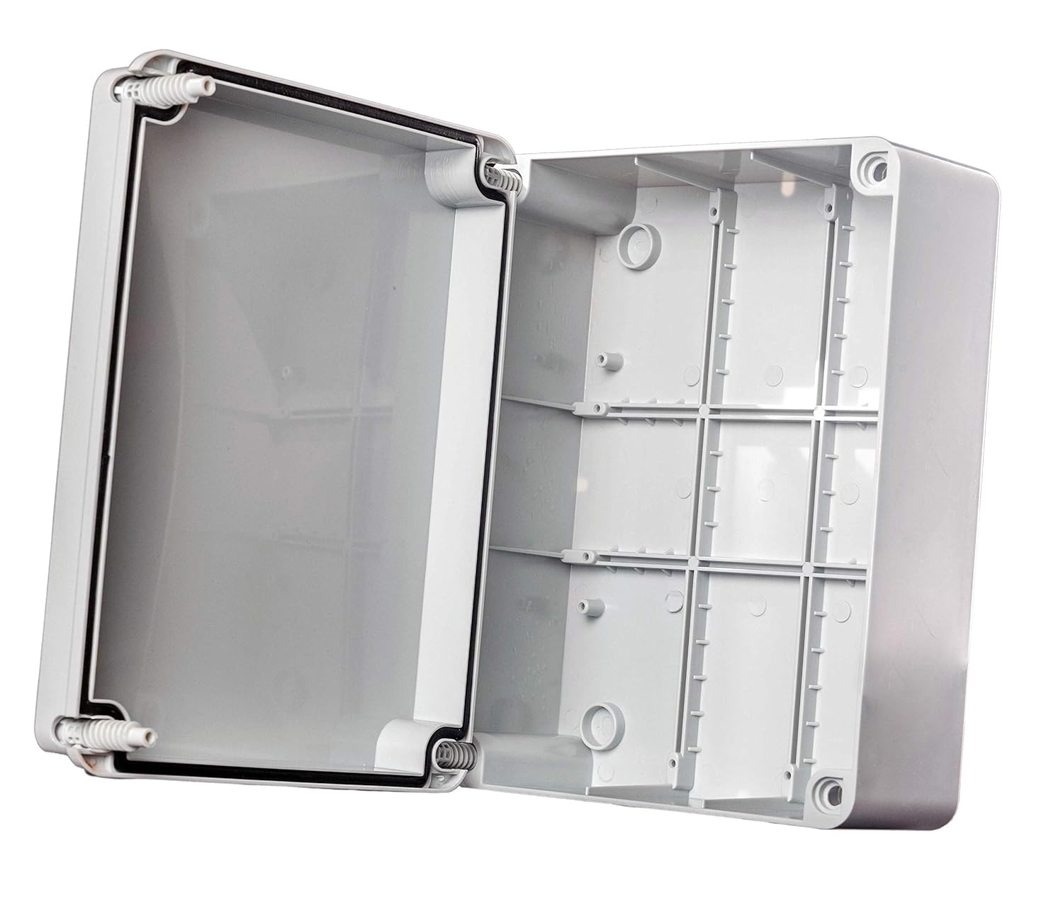 Junction Box with hinged lid Cover Door 240mm x 190mm x 90mm Waterproof IP56 PVC Plastic Adaptable Enclosure Outdoor Lighting Cable Electrics Connection WJB240