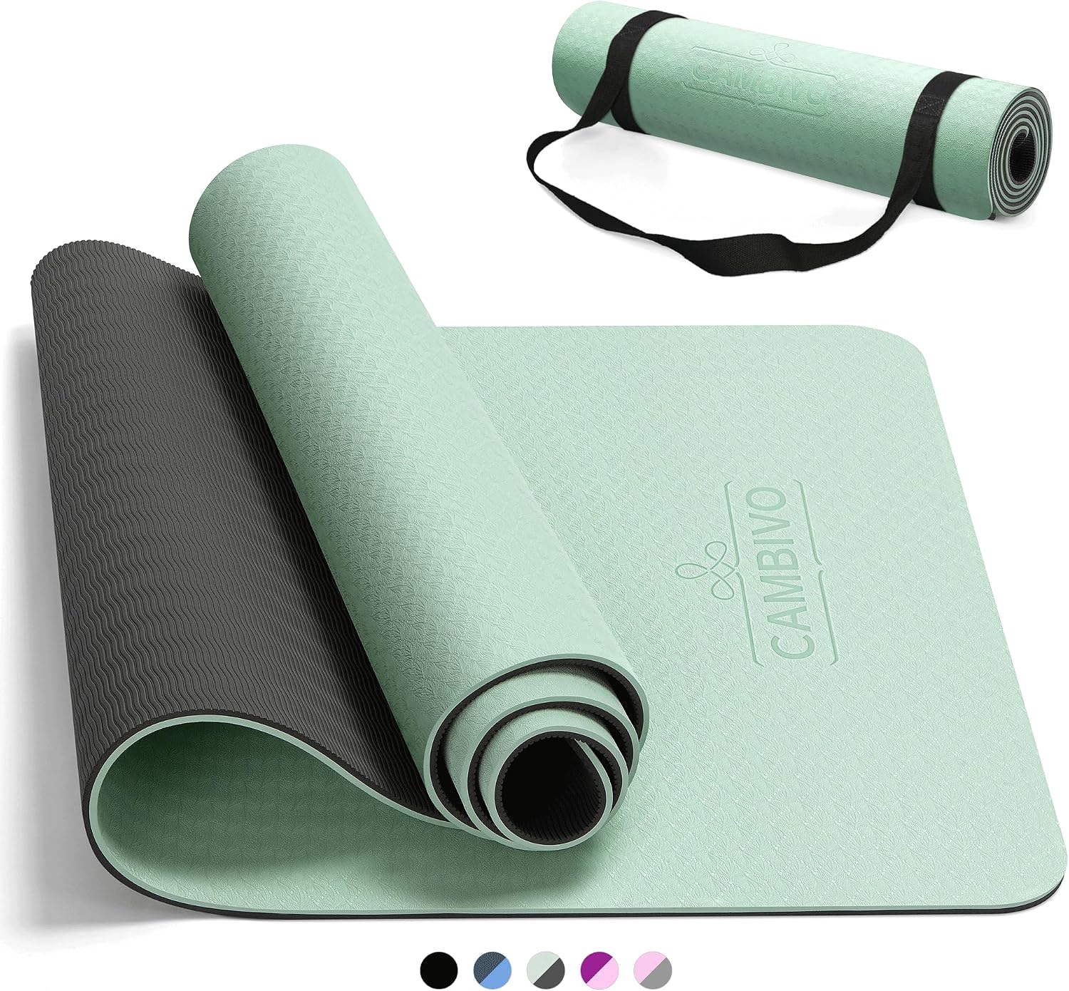 CAMBIVO Non-Slip TPE Yoga Mat for Home Gym & Pilates – 6mm/8mm Cushioning for Joint Support – Double-Sided Grip Exercise Mat for Stretching, Meditation & Fitness (Carry Strap Included)