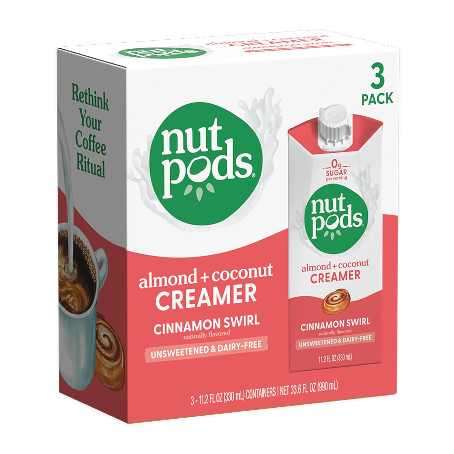 nutpods Cinnamon Swirl Coffee Creamer - Unsweetened Non Dairy Creamer Made from Almonds and Coconuts - Keto Creamer, Whole30, Gluten Free, Non-GMO, Vegan, Sugar Free, Kosher (3-Pack)