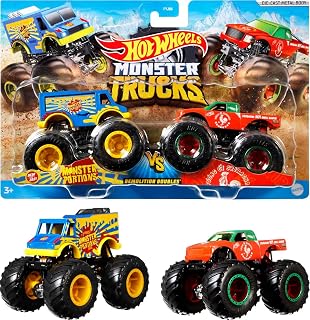 Hot Wheels Monster Trucks Toy Trucks 2-Pack, Demolition Doubles Set of 2 Vehicles in 1:64 Scale, for Kids & Collectors (Styles May Vary)