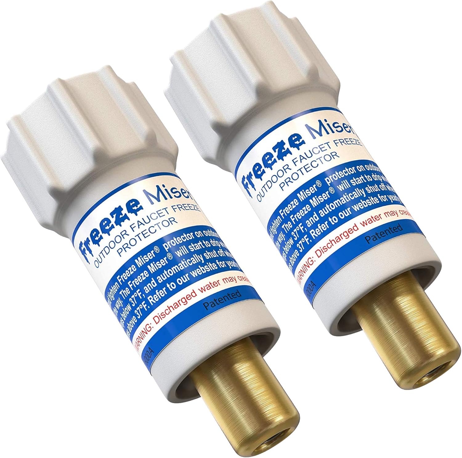Freeze Miser Outdoor Faucet & Spigot Freeze Protection – Patented Valve Shield, Activates at Water Temperature Below 37°F/3°C – Durable Winter Cover Alternative – Quick Install, Saves Water – 2 Pack