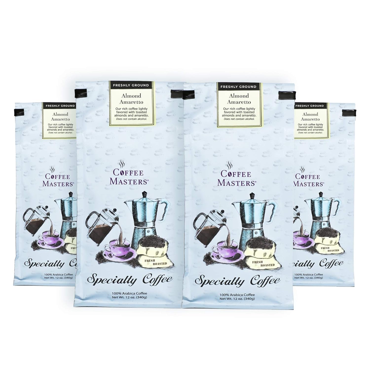 Coffee Masters Flavored Coffee, Almond Amaretto, Ground, 12-Ounce Bags (Pack of 4)
